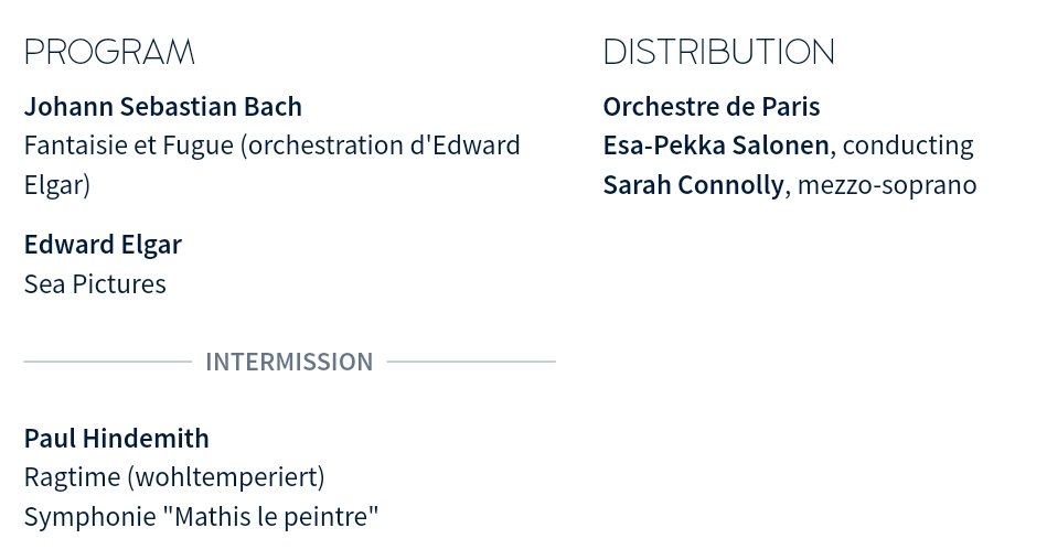 carnetsol's tweet photo. #ConcertSurSol #77
Salonen et l'Orchestre de Paris dans Elgar et Hindemith.
Très bonne surprise de ce Bach assez jubilatoire, plus organique qu'attendu, aux ruptures expressives étonnantes par la seule orchestration – qui se termine en Disney (façon Apprenti sorcier). https://t.co/vonB4mLYqr