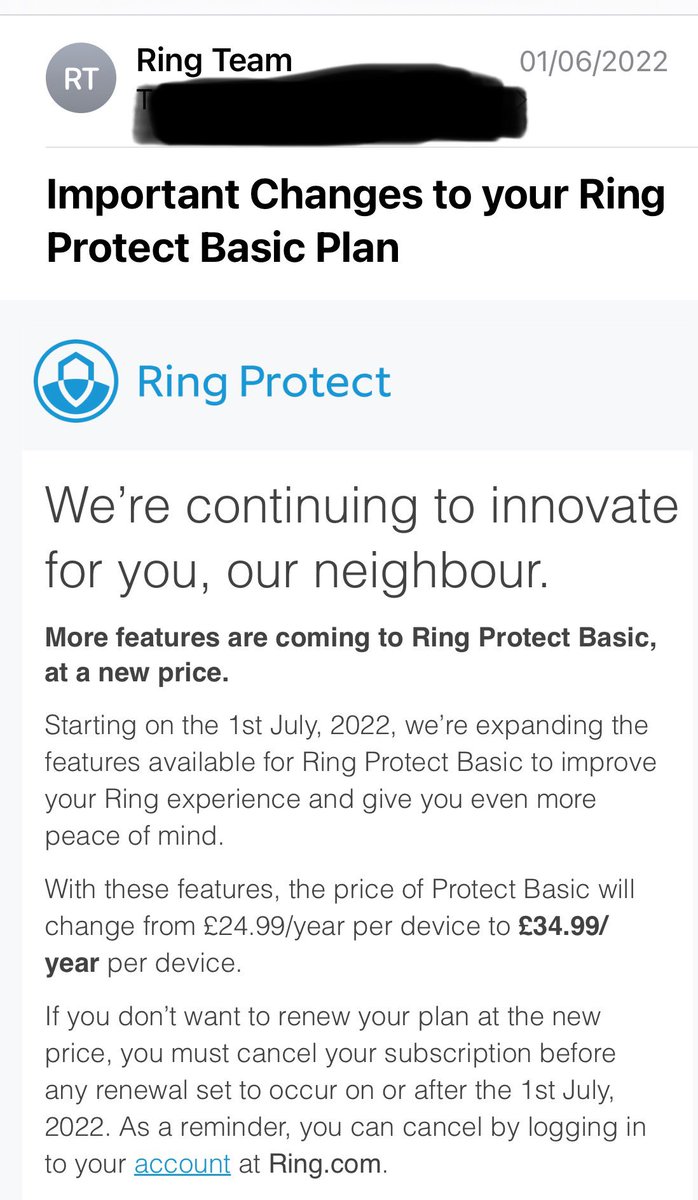 How is a rise of £15.00 a justified price rise <a href="/ring_uk/">Ring UK</a> ? You increased it by £10.00 in June 2022 so it's doubled in less than 2 years!! It's not like there any super new great features for it!! Seems since Amazon brought Ring, it just wants to rip people off!! <a href="/MoneySavingExp/">MoneySavingExpert</a>