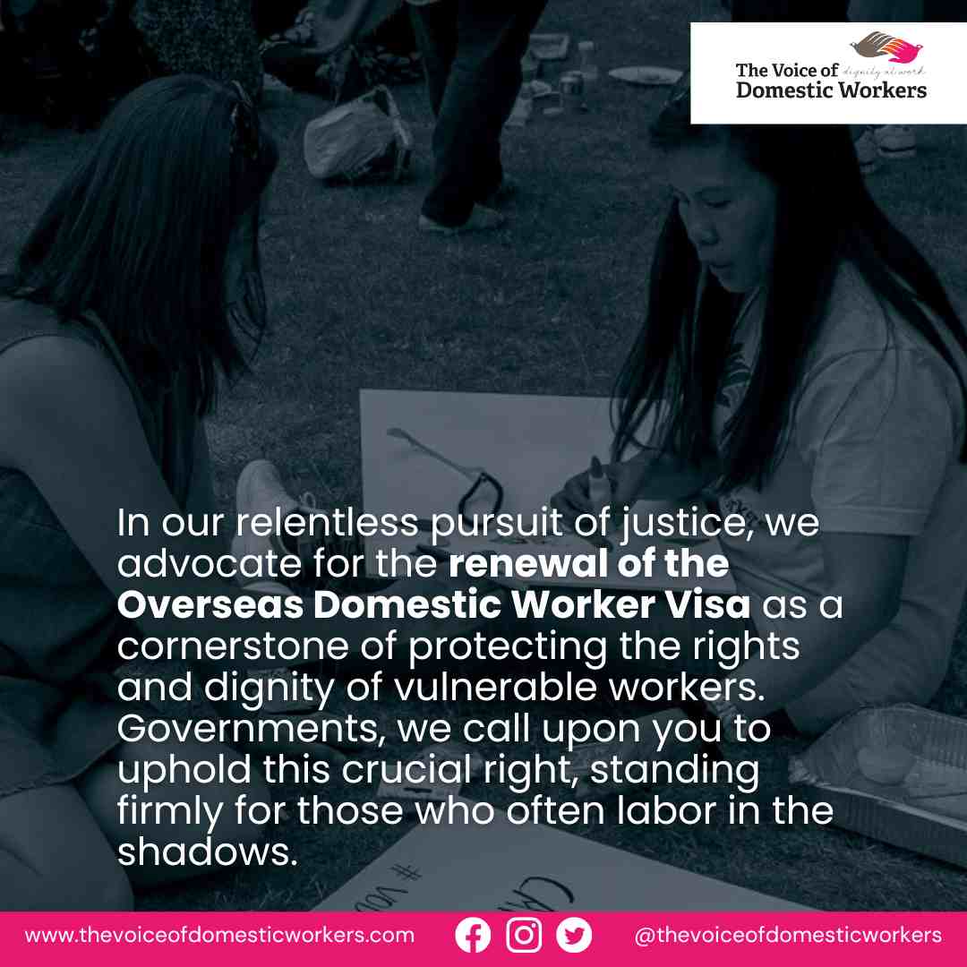 In our relentless pursuit of justice, we advocate for the renewal of the Overseas Domestic Worker Visa as a cornerstone of protecting the rights and dignity of vulnerable workers. Support our projects here: bit.ly/VODWDonateNow