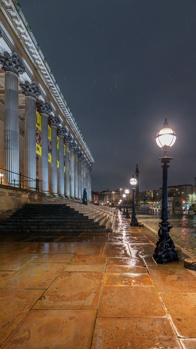 Good morning. A damp St George's Plateau, #Liverpool and dolphin lampposts.