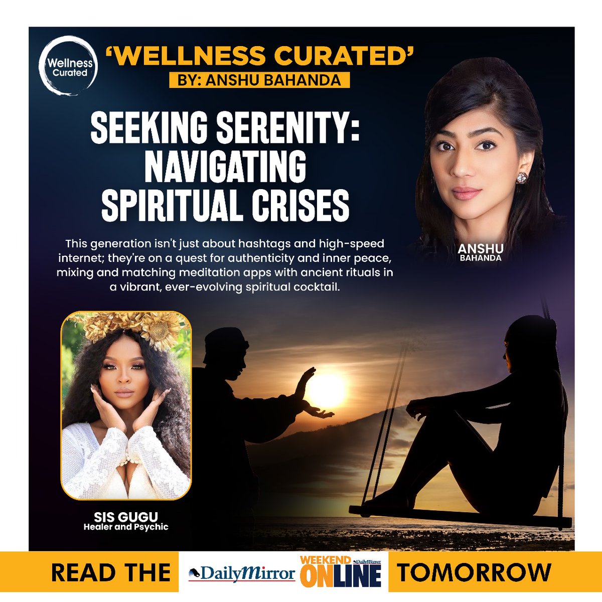 Dailymirror_SL's tweet photo. Seeking serenity: Navigating spiritual crises
By: Anshu Bahanda
Read the Full Article Tomorrow - The Weekend Online, Daily Mirror.
#WellnessCurated #AnshuBahanda #SeekingSerenity #SpiritualCrises #InnerPeaceJourney #TheWeekendOnline #DailyMirror #SpiritualityGuide #CrisisNavigation #Mindfulness #SoulSearching