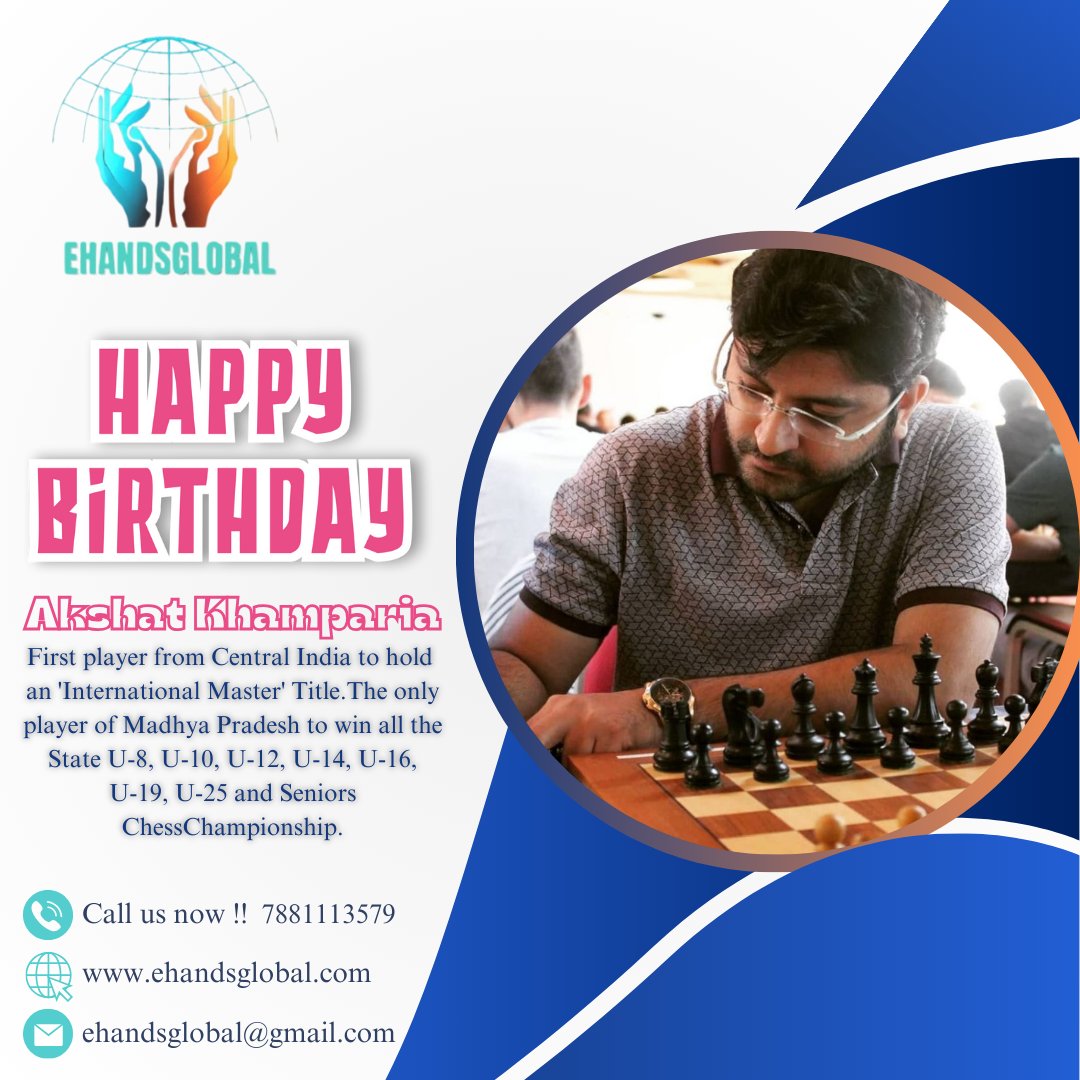 EhandsGlobalGrp's tweet photo. 📷 Happy Birthday to the Chess Prodigy, Akshat Khamparia! 📷📷 Celebrating the achievements of the first player from Central India to hold an 'International Master' Title. 
#AkshatKhamparia #ChessMaster #BirthdayCelebration #CentralIndiaPride #InternationalMaster #ChessChampion https://t.co/rnX1LiVwbQ