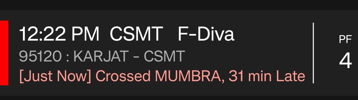 kaptan83's tweet image. Waited for 12:22 train at #diva till 12:50 no announcement no indicator no update on #mindicator finally boarded 12:42 #Thane train train starts moving announcement is made 12:22 is arriving shortly. #Mindiacator also got updated. What a joke with #CR commuters. @drmmumbaicr