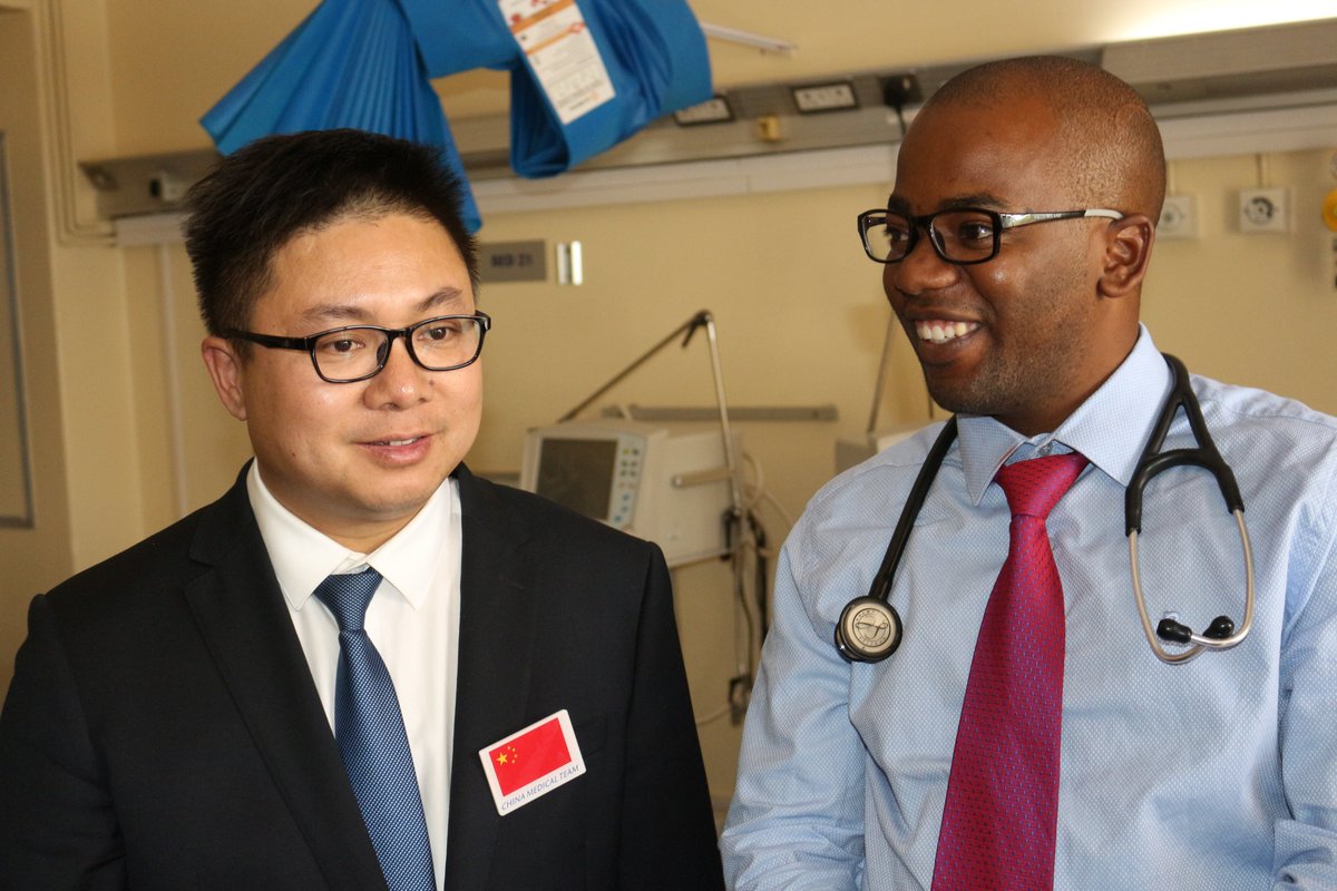 The captain of the Chinese Medical Team, Dr Ouyang Bin who is a Specialist Pulmonologist shows the donated respiratory medicine equipment to PGH Specialist Pulmonologist, Dr Felix Manyeruke. A new Pulmonary and Critical Care Unit has been opened at PGH.