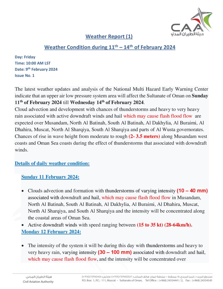 vww_u's tweet photo. تقرير رقم 1 :
حالة الطقس المتوقعة خلال الفترة من ( 11 - 14 )فبراير 2024م .
Weather Bulletin 1 :
#شبكة_أخبار_الغيث 
#Ghaith_News_Network https://t.co/n066YgLBRa