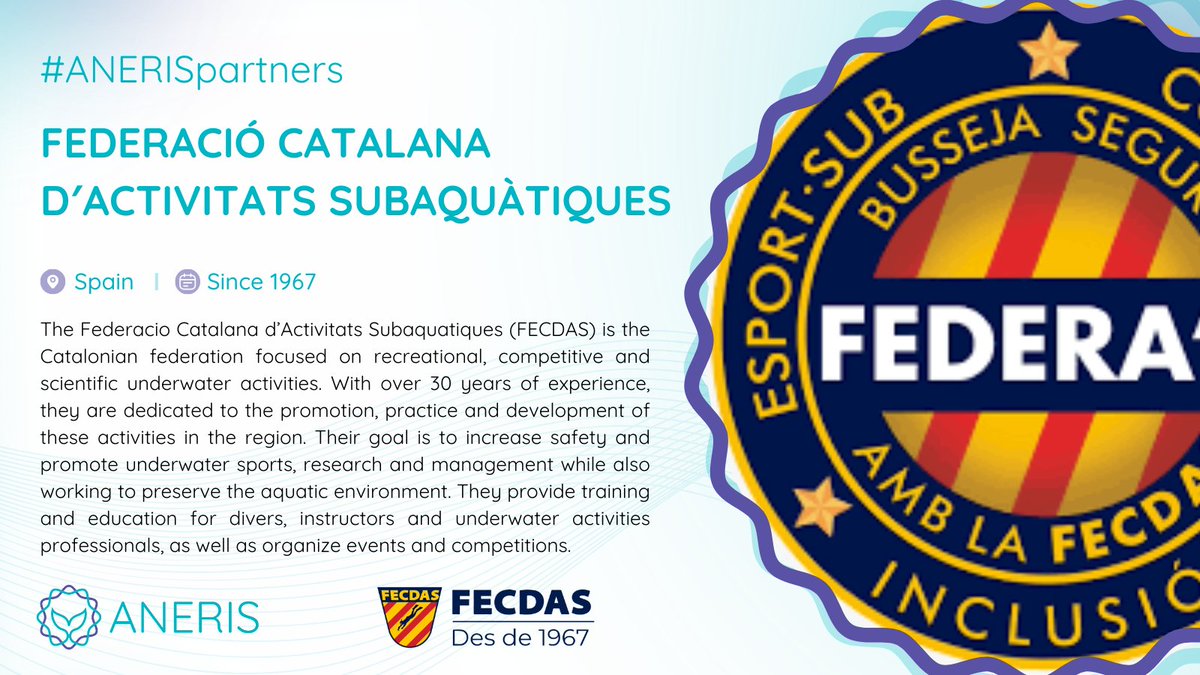 ➡️Next up on our #ANERIS_Partners campaign is @FECDAStwit - the primary drivers behind our hands-on diving 🤿and citizen science activities on the #Catalan coast.