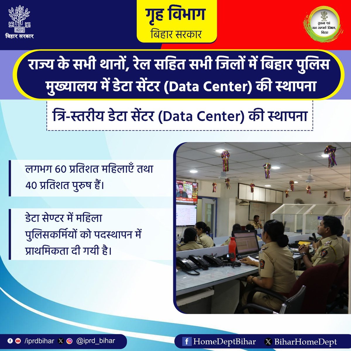 BiharHomeDept's tweet image. राज्य के 1000 से अधिक थानों, रेल जिला सहित सभी जिलों तथा पुलिस मुख्यालय में अपने विभिन्न उद्देश्यों की पूर्ति हेतु त्रिस्तरीय डेटा सेण्टर (Data Center) की स्थापना की गयी है।
डेटा सेण्टर (Data Center) के कार्य:-
#Data_Center
@Bihar_police
@IPRD_Bihar
#BiharPolice 
#BiharHomeDept