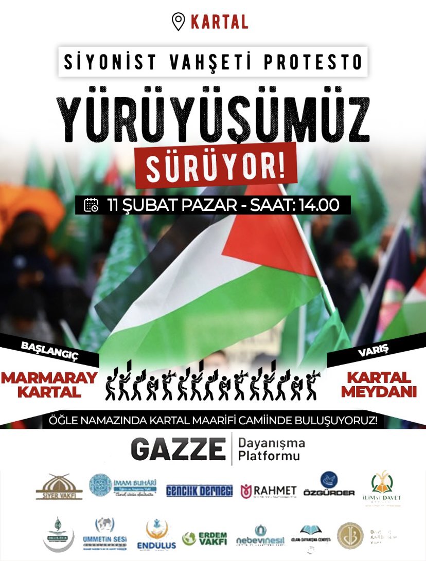 ayhan_karahan's tweet photo. 🇹🇷🇪🇭Filistin Gazze’de Masum İnsanların Kadın, Çocuk, Bebek Demeden Vahşice Katledilmesine; Soykırıma Uğramasına Dur Demek için Kartal’da yürüyoruz.

🗒️ 11 Şubat 2024
⏰ 14.00
📍 Kartal Marmaray Durağı
📍 Kartal Meydanı https://t.co/nXpqCYfFKm