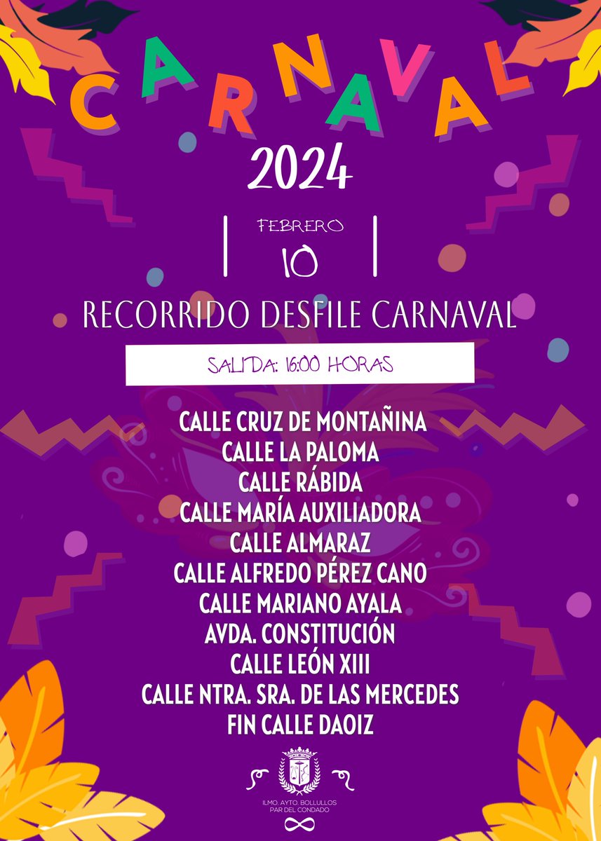 🟦 RECORRIDO DESFILE #Carnaval2024

Ya tenemos el recorrido oficial del Carnaval 2024 en #Bollullos

⏰Hora de salida: 16:00 horas
➡️Lugar: Cruz de Montañina