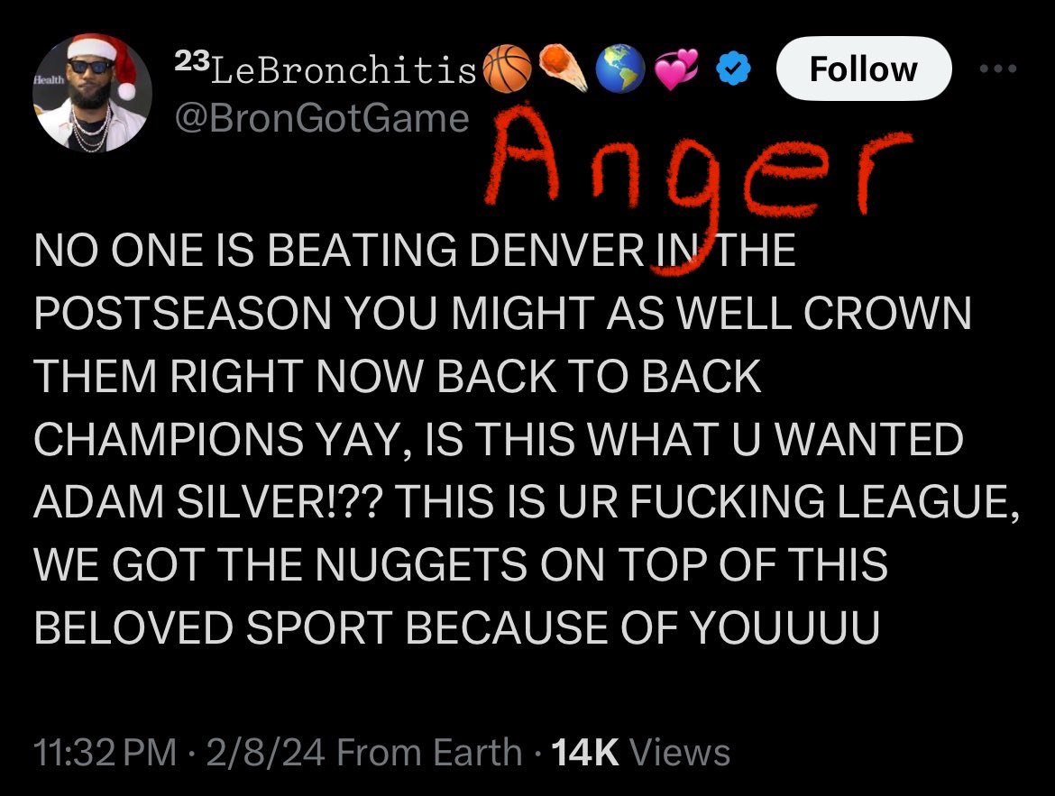 kawhi_ring's tweet photo. NBA Twitter is unmatched, the Nuggets had this guy going through the 4 stages of grief https://t.co/qFVgjU4ocD
