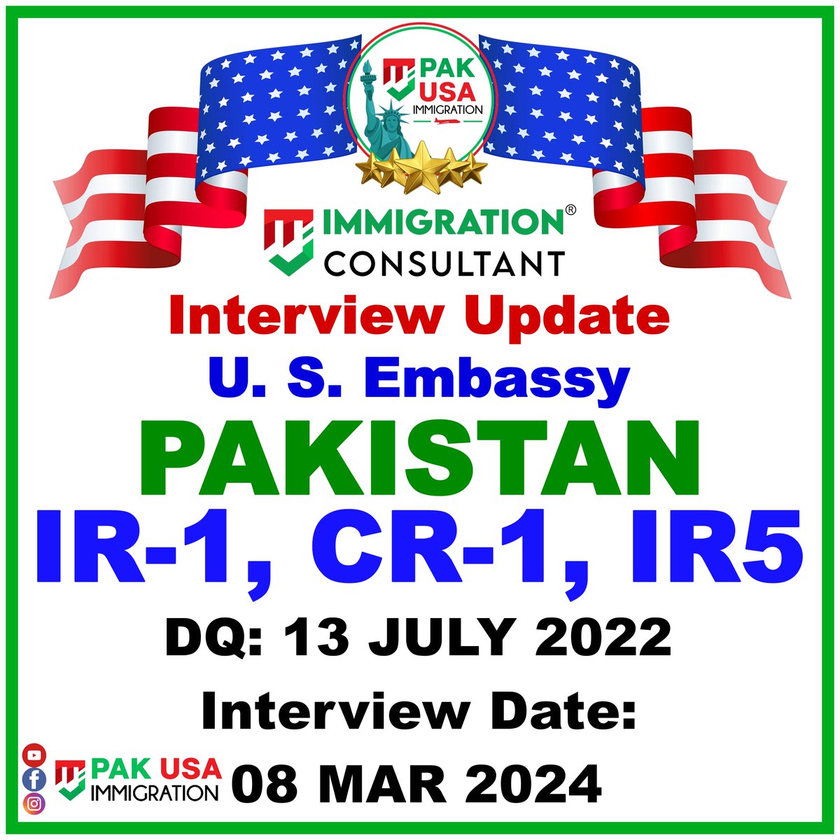 PakUSAImmigrant's tweet photo. IR Visa Interview Letters Update for US Embassy in PAKISTAN
#usimmigration #PakUSAImmigration #MJImmigrationConsultant #IR1 #PakUSImmigration #USVisa #USCIS #NVC #immigrationconsultant #US #USA #PAKUSAt75 #USEmbassy #USEmbassyIslamabad #immigration #ImmigrationExperts https://t.co/5hhTnwVk8S