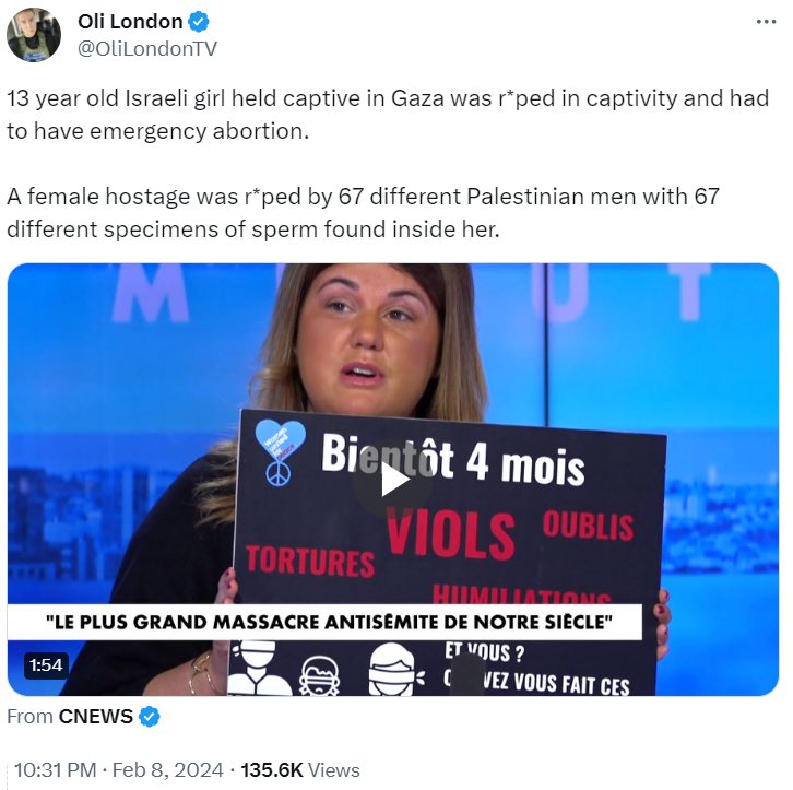 BMoon_bee's tweet photo. Une propagandiste sioniste extrémiste est allée raconter des fake news sur des prétendus viols d’une fille de 13 ans par 67 palestiniens sur Cnews et le monde entier se demande comment la TV 🇫🇷 peut laisser passer autant d’énormes fake! 

Elle a fini par admettre avoir menti. https://t.co/fuj9ocwf4e