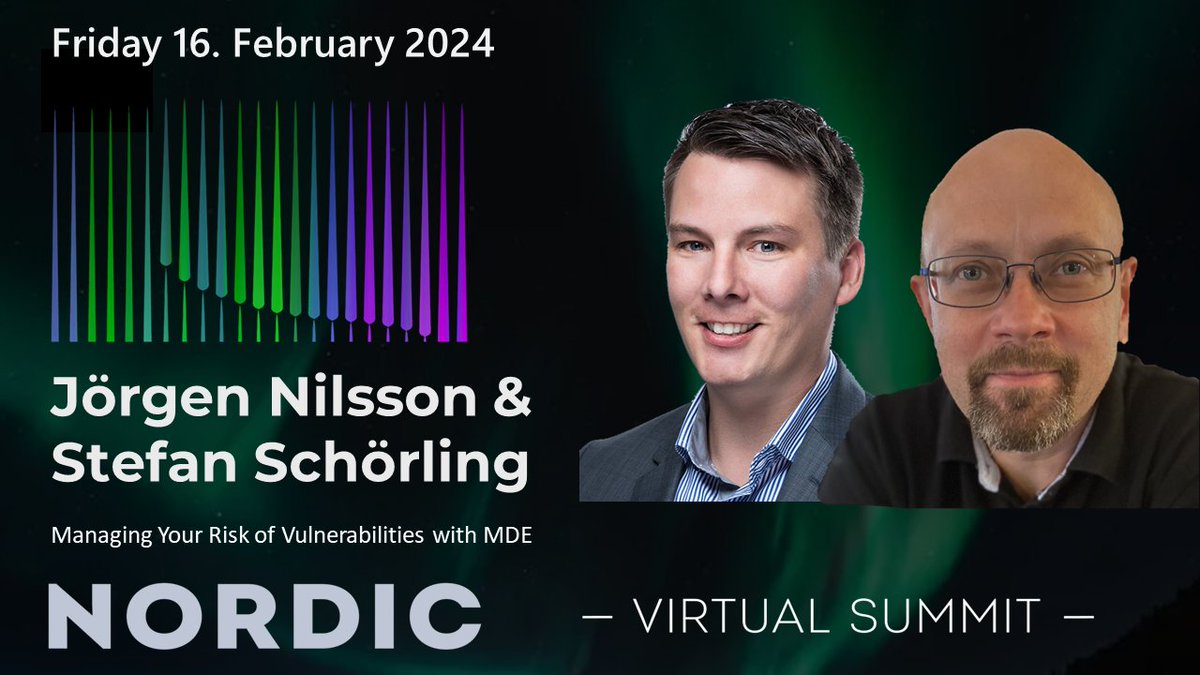 If you want to learn more about vulnerability management, then <a href="/ccmexec/">Jörgen Nilsson</a>  and <a href="/stefanschorling/">Stefan Schörling</a>  have you covered. Join them for "Managing Your Risk of Vulnerabilities with MDE" at the upcoming #NVSummit. Register your place today! - nordicvirtualsummit.com/register/ #MicrosoftDefender