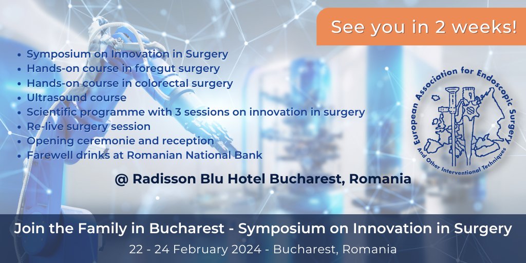 We are very much looking forward to welcoming you to Symposium on Innovation in Surgery in #Bucharest. Such an amazing programme has been put together! See you in 2 weeks!
Register now: eaes.eu/registrationSIS

#EAES #EAESFamily #SIS2024 #JointheFamily #Wintermeeting
