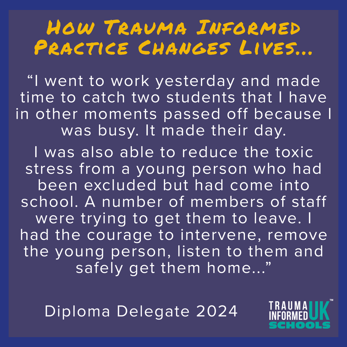 We recently received this moving feedback from one of our wonderful diploma delegates after only the first 2 days of their diploma course. We're blown away by the difference our community of practitioners make each day- thank you all for everything you do.