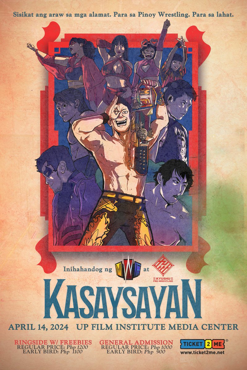 ManilaWrestling's tweet photo. KASAYSAYAN 2024: THE 1ST CO-PRESENTATION BY MANILA WRESTLING FEDERATION 🇵🇭 (@ManilaWrestling) &amp; KYUSHU PRO WRESTLING 🇯🇵 (@kyushupro_new)

April 14 @ UPFI Media Center

🎟️ BUY TICKETS: https://t.co/QV4Uge8fRx

Early Bird Sale Until Mar 24

#MWFxQPROKasaysayan
#PinoyWrestling
#qpro https://t.co/Kq2miLF8sb