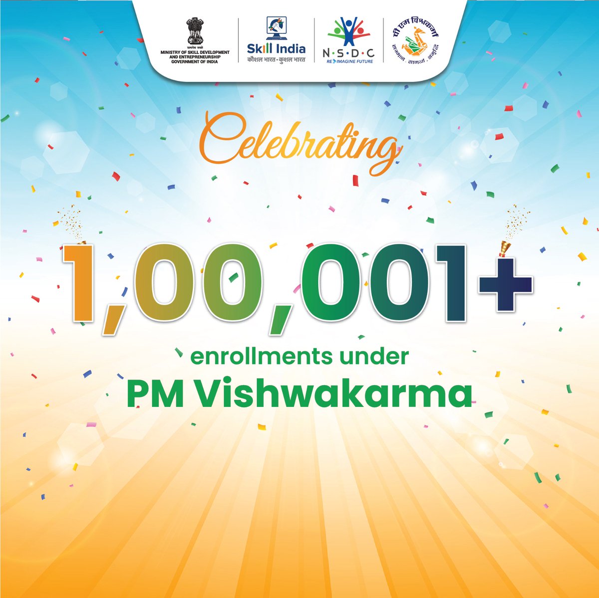 Aligning with the vision of Hon'ble PM Shri Narendra Modi to uplift local craft and artisans, our PM Vishwakarma program proudly celebrates the milestone of enrolling more than 1 lakh candidates.
