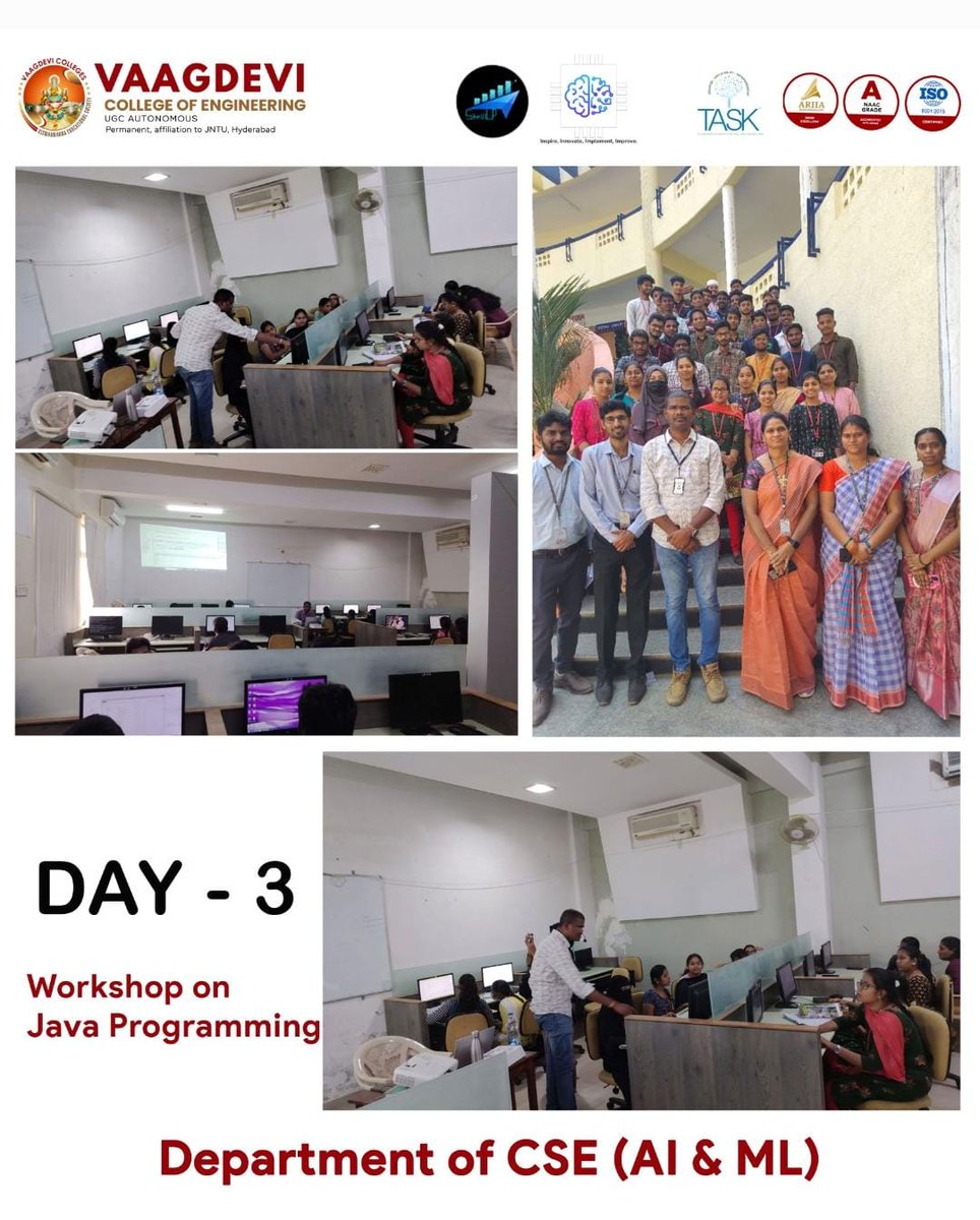 vaagdevicollege's tweet photo. *Department of  CSE(AI&amp;ML), VCE* has Successfully  Organized  A Three Day  Workshop  on Java  Programming by TASK  from 6th Feb to 8th Feb for 3CSE(AI&amp;ML) Students. https://t.co/Eo5xsy5r3R