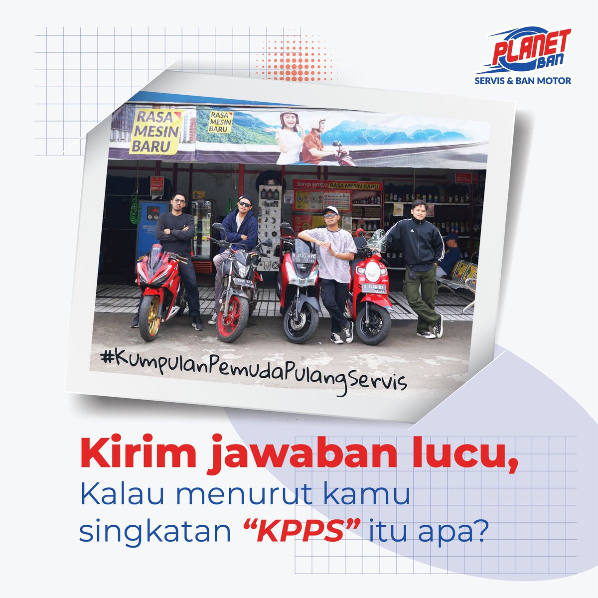 Sore-sore gini enaknya ngobrol bareng sama mimin 😱
Kalo versi kamu kepanjangan dari KPPS itu apasih? Kirim jawaban terlucu di kolom komentar dan tag temen kamu yaa! 😉

Buat yang lagi liburan keep healthy and safety ridding 😃🏍