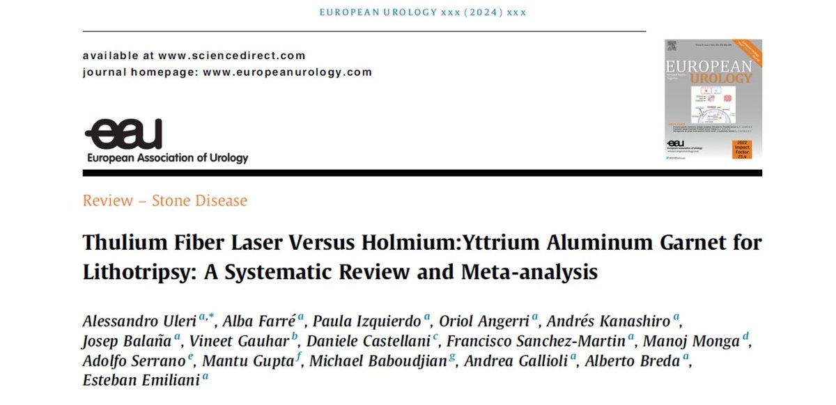 FPuigvert's tweet photo. "A collaborative analysis shows that TFL (tulium fiber #laser) is a promising laser for the treatment of #urinarystones with some advantages over Ho:YAG, in relation to SFR (Stone free rate), and the same complications" @emiliani_e in #PuigvertInScience

🔗https://t.co/sDFlEl9N4V https://t.co/7N3b5wGbAv