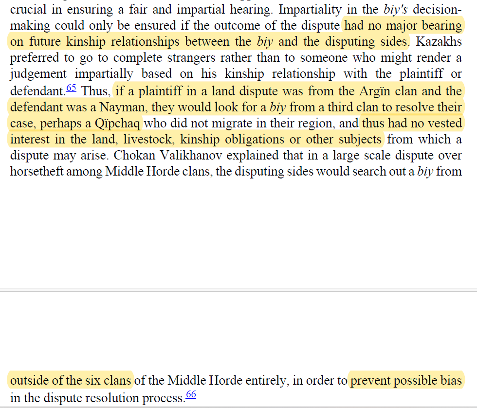 JanTustikbaev's tweet photo. Prominent extract from Virginia Martin’s book about how nomadic Kazakhs of the Middle Horde tried to assure the neutrality of biy during the legal dispute between different clans. https://t.co/hghUW4jrkM