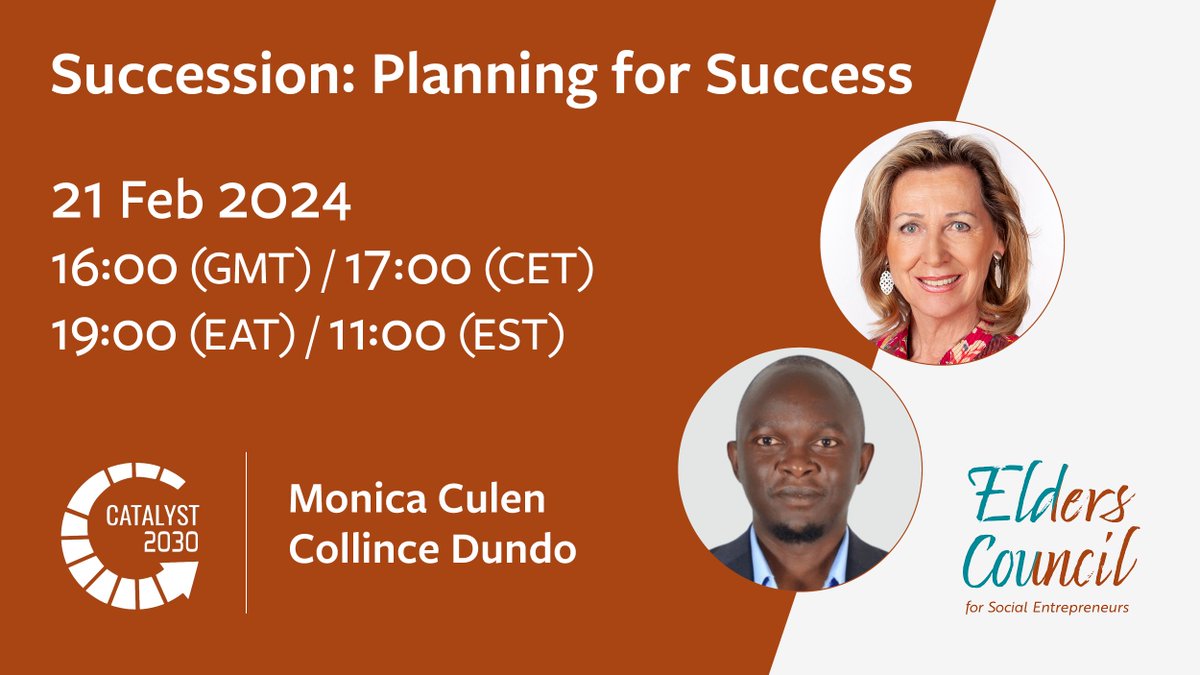 #Succession planning is a tricky & emotional process but it’s never too soon to start! Join @EldersSocial, Monica Culen (@rednoses_int) & Collince Dundo (@YIDPKENYA) as they discuss why it's vital to the sustainable #impact of an organization. Register 👉 ashoka.org/en/event/elder…