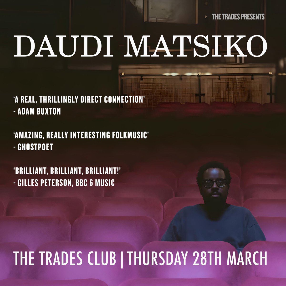 Announcing: One of our favorites - DAUDI MATSIKO @hellodaudi plays the Trades Club #hebdenbridge next month. Tickets now on sale HERE >> thetradesclub.com/events/daudi