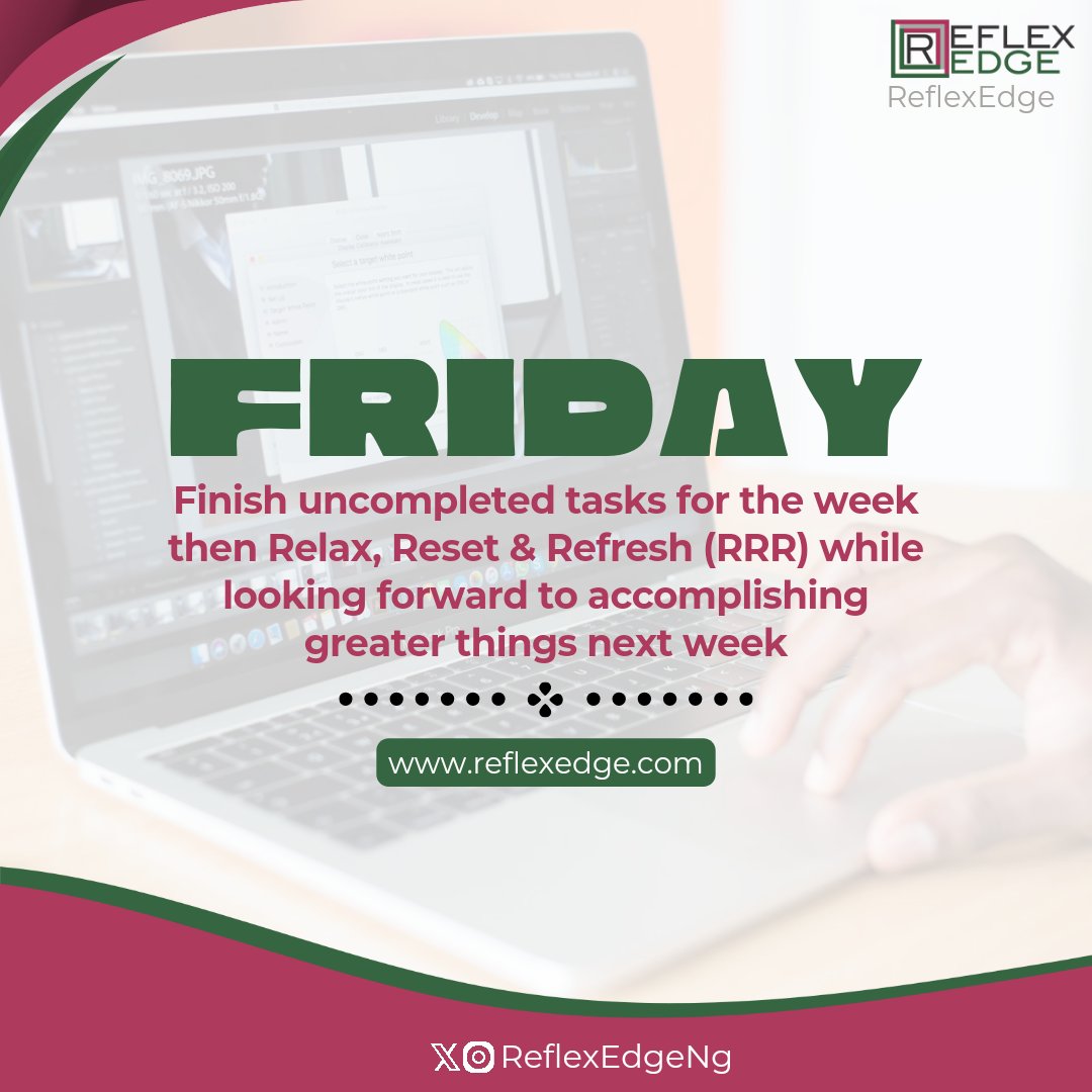 reflexedgeng's tweet photo. TGIF π―
Wrap up your tasks for the week then Relax, Reset & Refresh for next week.
#RRR
#ReflexEdge
#EdgeTips https://t.co/pR4bQQrviS