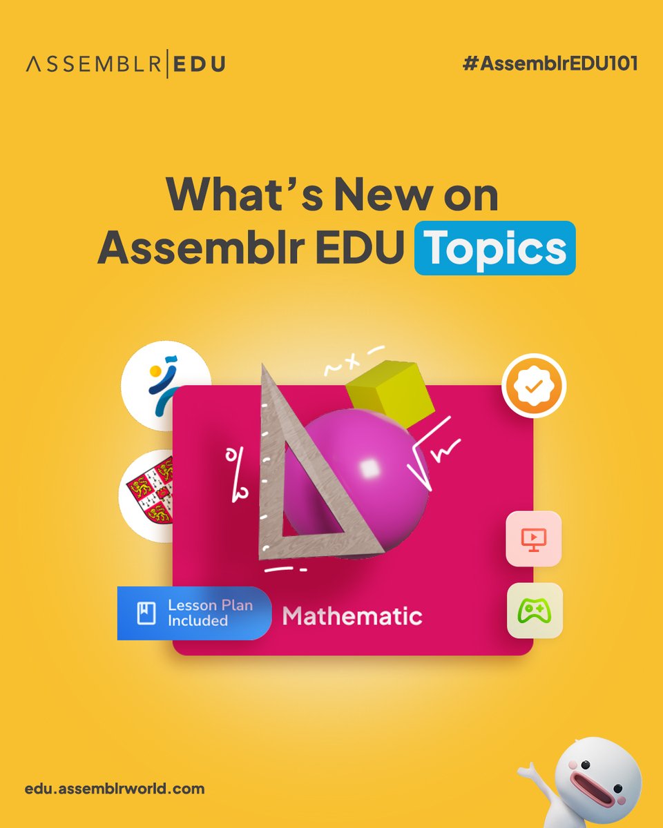 assemblrworld's tweet photo. Did you know that we have a few new things on Assemblr EDU Topics? 🤩
Not only that we provide more topic formats, you can also use the topics based on curriculums and grades 👀 Swipe through for the details!
#Assemblr #AssemblrEDU101 #Topics #LearningMaterials #LessonPlans https://t.co/U7epbCtymg