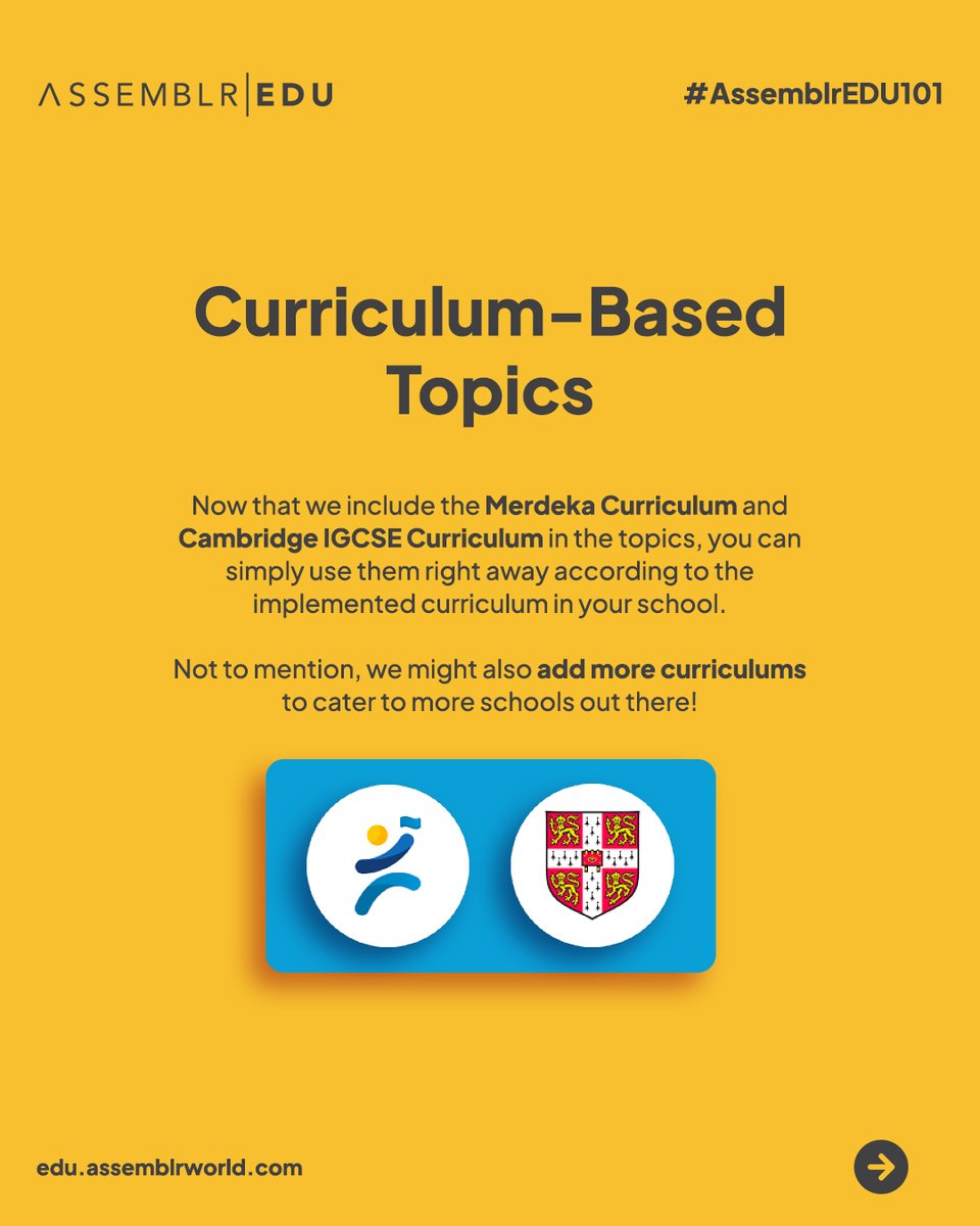 assemblrworld's tweet photo. Did you know that we have a few new things on Assemblr EDU Topics? 🤩
Not only that we provide more topic formats, you can also use the topics based on curriculums and grades 👀 Swipe through for the details!
#Assemblr #AssemblrEDU101 #Topics #LearningMaterials #LessonPlans https://t.co/U7epbCtymg