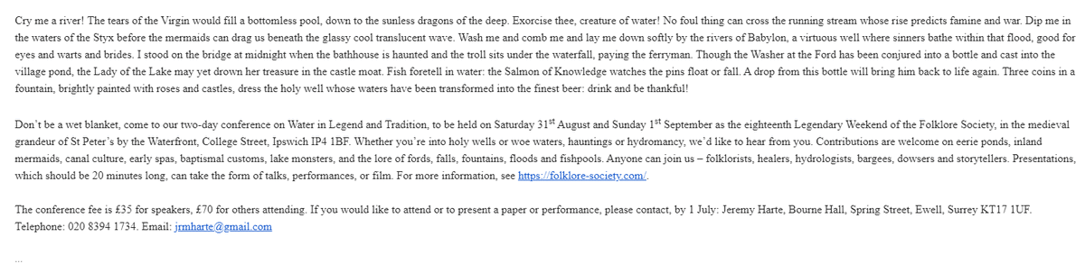 DrBeachcombing's tweet photo. All hail, the best #folklore conference of the year (in Ipswich of all place)! Note, too, Jeremy Harte's incomparable copy writing. #mermaids #undines https://t.co/elEOZav6Av