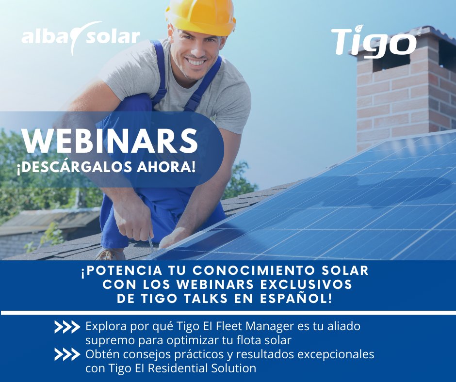 Albasolar's tweet photo. ¡Sumérgete en los nuevos webinars de Tigo Talks en Español! 
Descubre las últimas innovaciones directamente del fabricante @TigoEnergy👇 https://t.co/SlnR0x6kfi