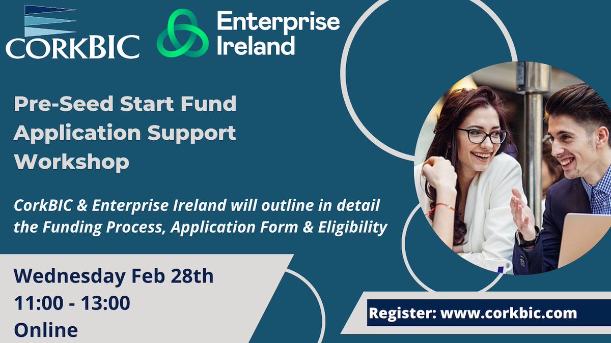 Calling #Startups looking to Apply for @Entirl #PSSF Fund for €50k or €100k Investment? Register today to attend the CorkBIC PSSF Workshop w/EI on Wed Feb 28 11am online - Looking at - Eligibility Criteria - The Application Form - The Evaluation Process corkbic.com/pre-seed-start…