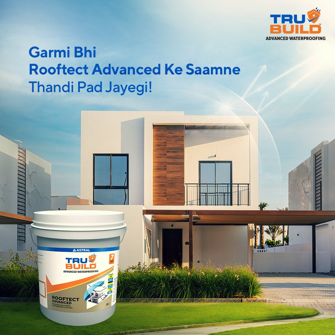 AstralTrubuild's tweet image. Garmi mein ghar ki chhatt ko rakho 10-degree cooler with Trubuild Rooftect Advanced!

#Astral #AstralTrubuild #AdvancedWaterproofing #Waterproofing #ConstructionChemicals #RooftectAdvanced