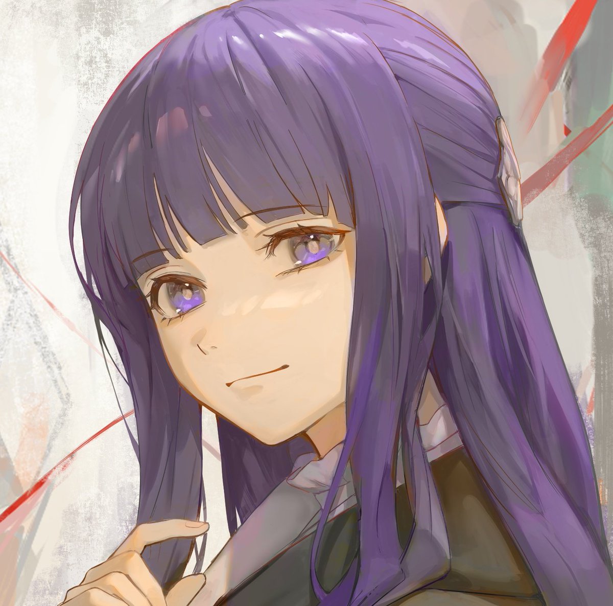 fern (sousou no frieren) 1girl solo purple eyes long hair purple hair looking at viewer bangs  illustration images