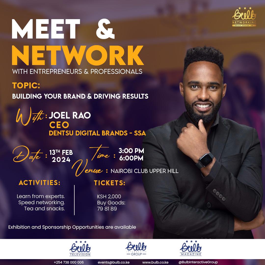 ElijahProfits's tweet photo. Got Valentines Plans? Lets Connect over Business on the 13th Feb at Nairobi Club Upperhill from 3pm to 6pm. Register Now. @dentsu_global @bulbinteractive
#BulbNetworking #Networking #dentsu https://t.co/lptmQuD0EX