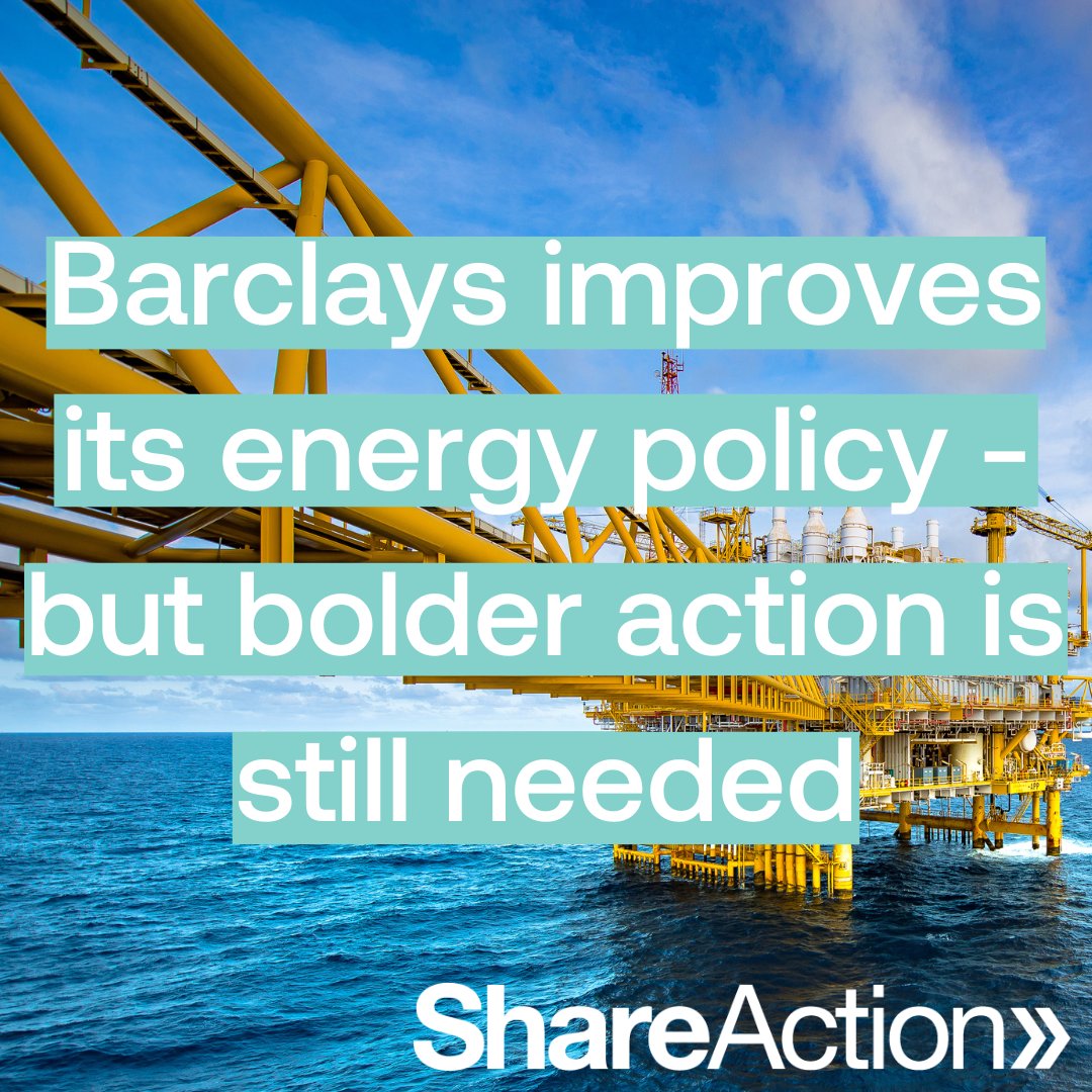 ShareAction (@shareaction) on Twitter photo After behind-the-scenes talks with us & investors <a href="/Barclays/">Barclays Bank</a> has published a new energy policy. It will:
šset basic climate tests for oil & gas clients
āend finance for new oil & gas projects
This is a step forward, but the climate crisis demands more.
shareaction.org/news/barclays-⦠After behind-the-scenes talks with us & investors <a href="/Barclays/">Barclays Bank</a> has published a new energy policy. It will:
šset basic climate tests for oil & gas clients
āend finance for new oil & gas projects
This is a step forward, but the climate crisis demands more.
shareaction.org/news/barclays-ā¦