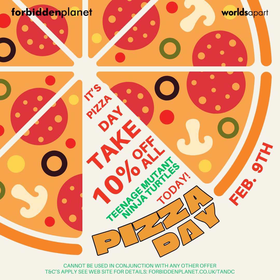 FPLeeds's tweet photo. 🍕 Happy Pizza Day! 🍕 Celebrate with 10% off our Teenage Mutant Ninja Turtles merch in store today - because pizza and TMNT are the perfect combo! 🐢🍕 . #PizzaDay #TMNT https://t.co/tHgcXzdgmc
