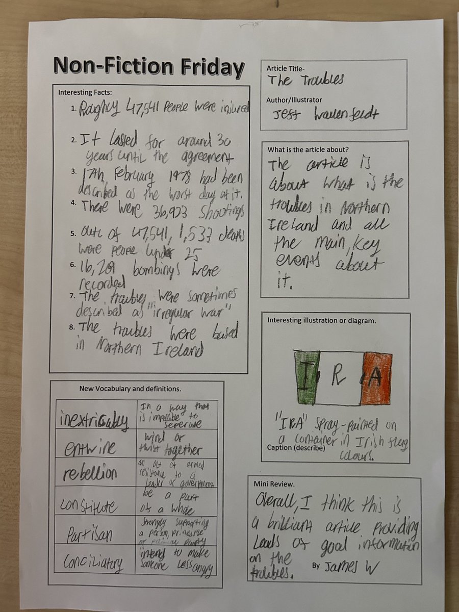 InvyEnglish's tweet photo. Non-Fiction Friday example - S2 studying 'Across the Barricades' have been researching the Troubles in Northern Ireland! https://t.co/ua4x7tPMoQ