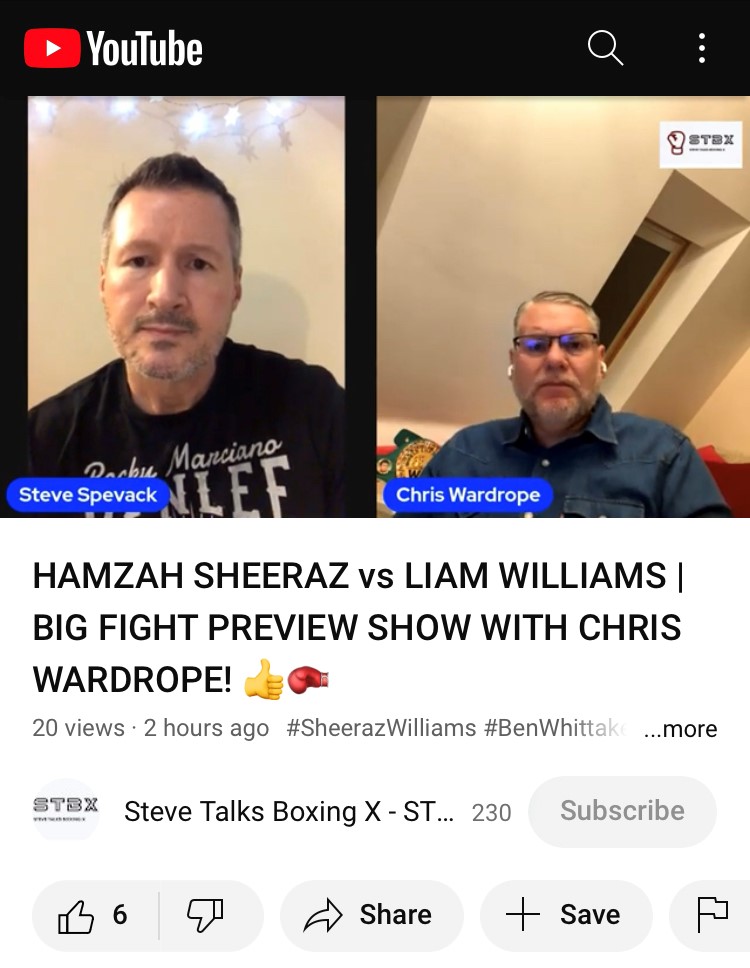 Just a friendly reminder that the Sheeraz vs Williams fight preview with @boxingbloggeruk is still live on STBX! 😉

Could everyone please help to share it to all the boxing fans, who also want to learn about the sport! #SheerazWilliams #STBX 
👇👇👇👇👇👇
youtube.com/watch?v=vhP2xy…