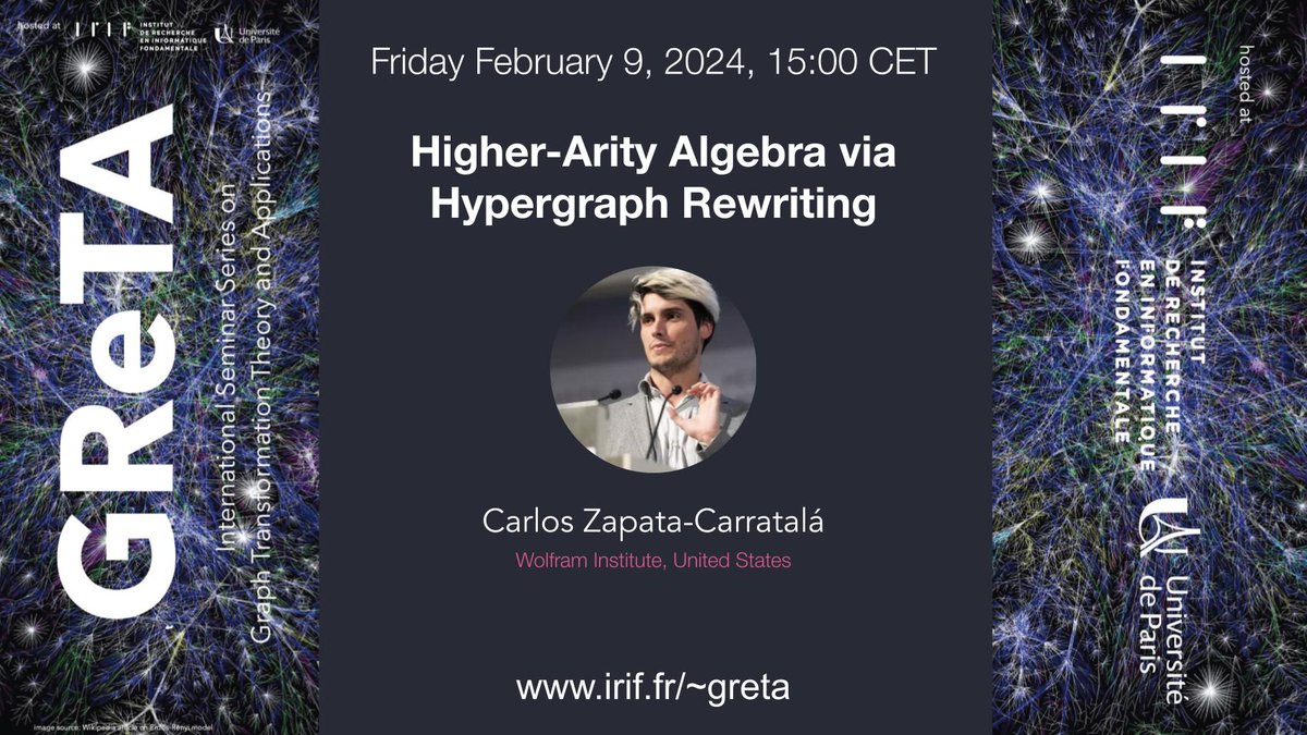 GReTA seminar, TODAY at 15:00 CET: "Higher-Arity Algebra via Hypergraph Rewriting" by C. Zapata-Carratalá

irif.fr/~greta/event/2…