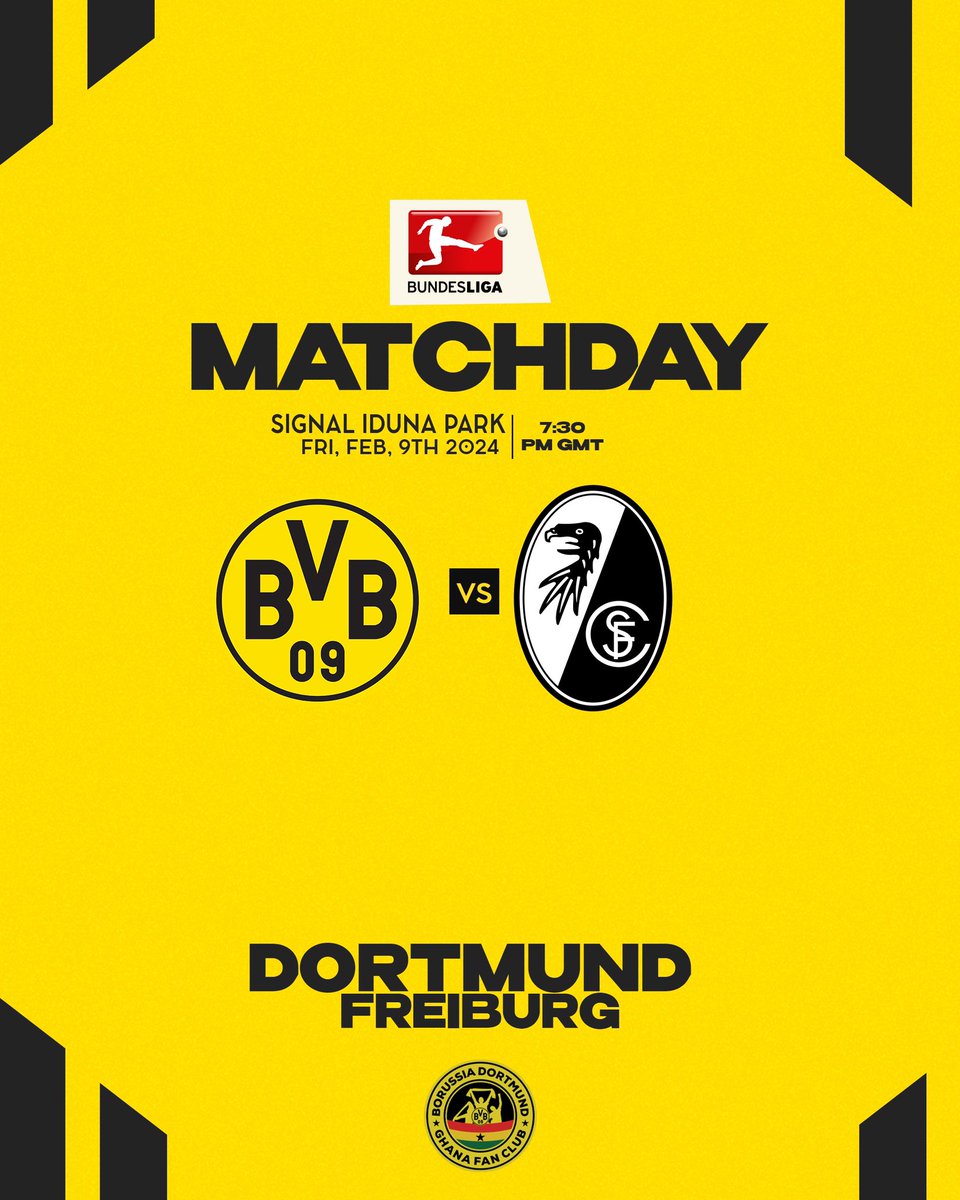 BVBGhana (@bvbghana) on Twitter photo π ππ§πππππ¬
π <a href="/scfreiburg/">SC Freiburg</a>
β° 7:30pm
ποΈ Signal Iduna Park
#BvbGhana #blackyellow ππ€π π ππ§πππππ¬
π <a href="/scfreiburg/">SC Freiburg</a>
β° 7:30pm
ποΈ Signal Iduna Park
#BvbGhana #blackyellow ππ€π