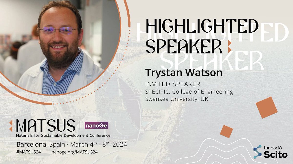 🟠Trystan Watson (@TrystanWatson) from SPECIFIC (@info_specific), is a highlighted speaker of the multisymposia #MATSUS24! 👉Join the #SustainableDevelopment journey with 400+ discussions. 📍Barcelona, Spain 🗓️4th-8th March 2024 🔗Visit the website: nanoge.org/MATSUS24/home