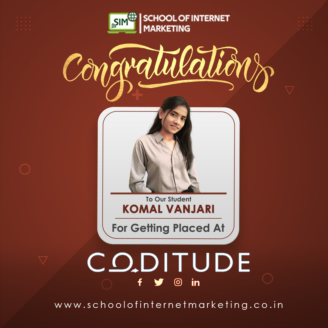 🎊One More Milestone Is Added In The History.
We Are Happy To Announce That A Student Of Our Institute Komal Vanjari Has been Placed in CODITUDE.
💐Congratulations And Lots Of Good Wishes For The Future.

#placement #jobachiver #studentplacement #jobs #jobopportunity #pune