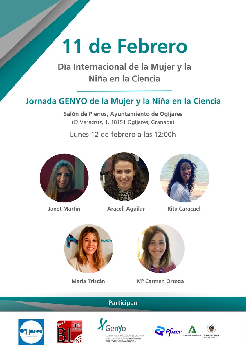 Con motivo del #DíaMujerYNiñaEnCiencia estaremos este lunes a las 12:00h en el Ayuntamiento de Ogíjares junto con el IES Blas Infante.