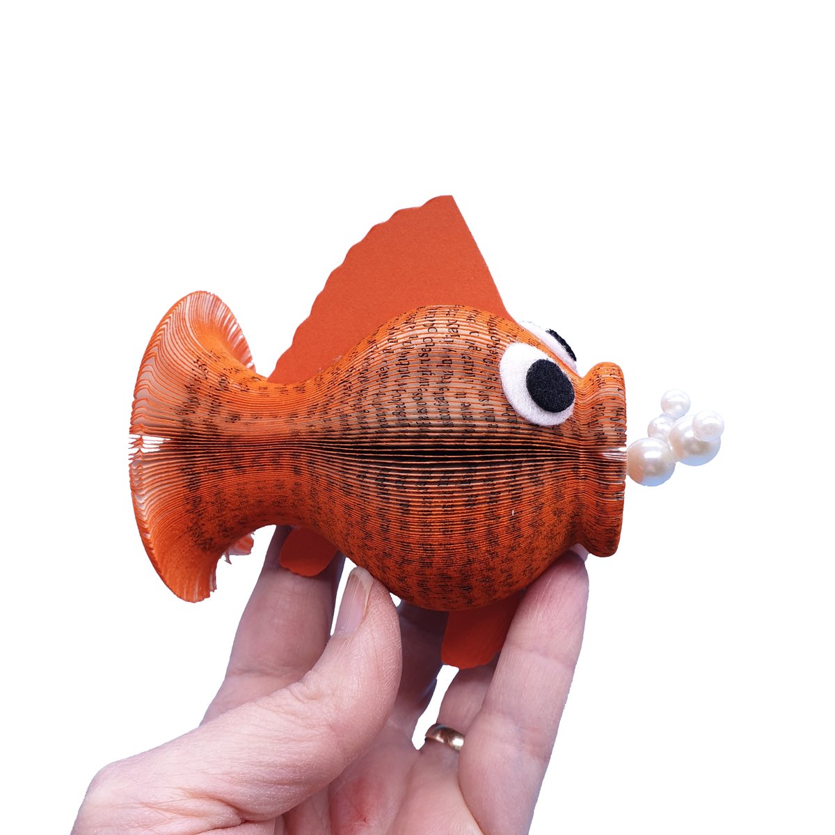 Paperappleco's tweet photo. Goldfish fuss free pet - handmade from a book https://t.co/9oQ5v6Cpt9 #MHHSBD #Handmade #WomaninBiz #CreatonCrafts #EpiconEtsy #FishDecor https://t.co/VMA8hDUcwn