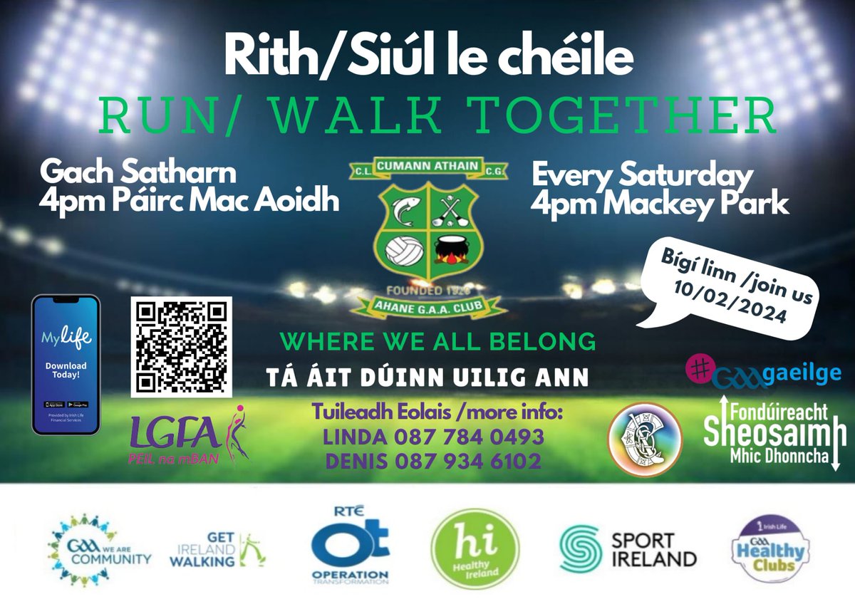 Ahane (CLG Átháin) Bord na nÓg (@ahane_limerick) on Twitter photo Bígí linn! Penultimate walk in our six week series. Registration 3.50pm tomorrow, Saturday 10th February, in Mackey Park to start at 4pm. Been a fantastic event so far, we’d love to see as many people as possible out on our walkway!
<a href="/AhaneGAAClub/">Ahane GAA Club (CLG Átháin)</a> <a href="/AhaneCamogie/">Ahane Camogie Club</a>
<a href="/OpTranRTE/">OT RTÉ</a> Bígí linn! Penultimate walk in our six week series. Registration 3.50pm tomorrow, Saturday 10th February, in Mackey Park to start at 4pm. Been a fantastic event so far, we’d love to see as many people as possible out on our walkway!
<a href="/AhaneGAAClub/">Ahane GAA Club (CLG Átháin)</a> <a href="/AhaneCamogie/">Ahane Camogie Club</a>
<a href="/OpTranRTE/">OT RTÉ</a>
