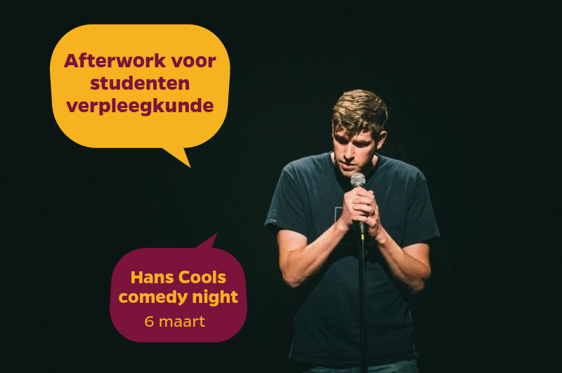 📣 Aan alle studenten verpleegkunde: kom jij op 6 maart je lachspieren trainen? 

We strikten West-Vlaams comédian Hans Cools voor een plezante avond in az groeninge. Want lachen is gezond!

Inschrijvend vóór 29/2 op ow.ly/7ka750QzuGm

Voorsmaakje op ow.ly/vCWK50QzuZa
