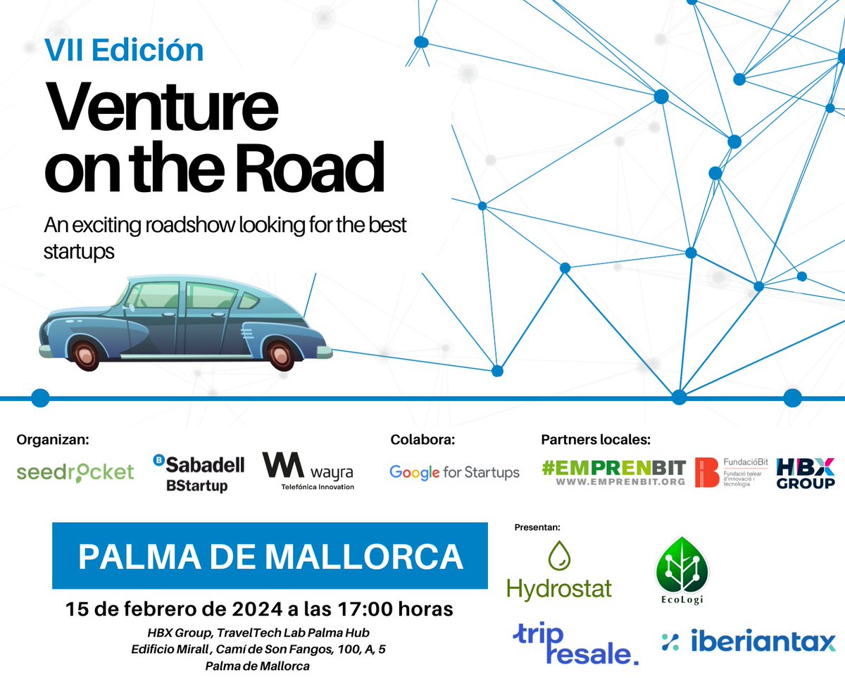 seedrocket's tweet photo. ¡Ya tenemos las cuatro #startups finalistas para la tercera parada de #VentureOnTheRoad 📍Palma de Mallorca! 🙌
#Ecologi
#Hydrostat
@Iberiantax
@TripResale
¡Enhorabuena a todos!
Nos vemos el 🗓️15/02 en 📍Palma
🔗 https://t.co/xAMvpgzKAj https://t.co/YI2iKikniM