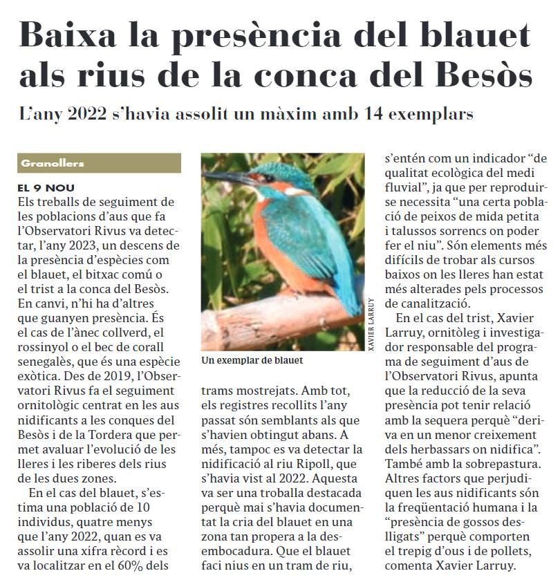 Observatori Rivus (@obsrivus) on Twitter photo 🗞️Avui <a href="/el9nou_vor/">el9nou_vor</a> es fa ressò dels principals resultats obtinguts en relació al seguiment d’aus a la conca del Besòs, especialment destacables pel que fa a les tendències de blauet i corriol petit
ℹ️👇 🗞️Avui <a href="/el9nou_vor/">el9nou_vor</a> es fa ressò dels principals resultats obtinguts en relació al seguiment d’aus a la conca del Besòs, especialment destacables pel que fa a les tendències de blauet i corriol petit
ℹ️👇